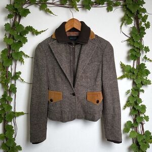 BCBG Max Azria Wool Tweed Riding Blazer Jacket XS Elbow Patch Equestrian Riding